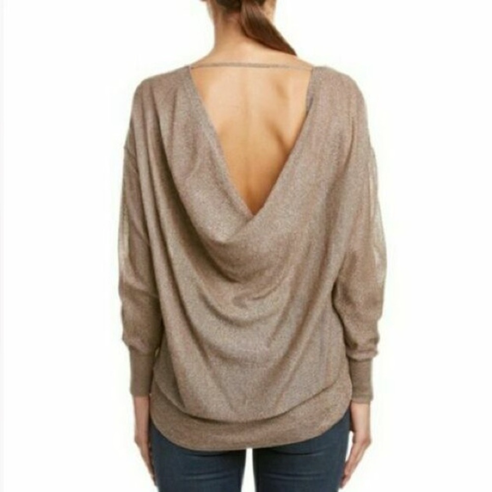 Free People Metallic Shimmer Champagne Draped Pullover Top size Small